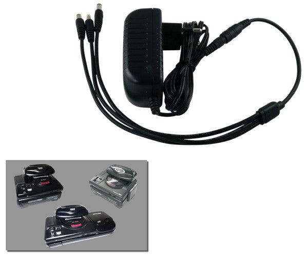 Regulated 3-in-1 power supply for Sega Mega Drive/Genesis model 1 + Mega CD + 32X with EU plug