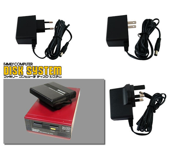 EU, US and UK plug regulated power supplies for Nintendo Famicom Disk System