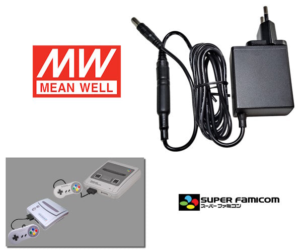 Regulated Mean Well power supply for Nintendo Super Famicom with EU plug