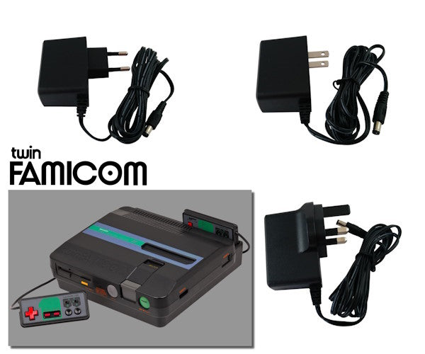 EU, US and UK plug regulated power supplies for Sharp Twin Famicom