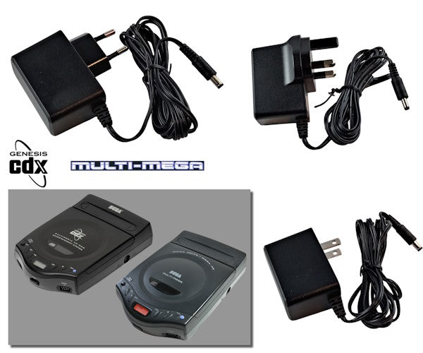 EU, US and UK plug regulated power supplies for Sega Multi-Mega & CDX